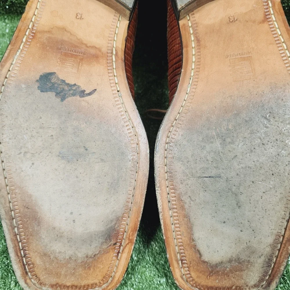 David Eden Genuine Crocodile Square Toe Brown Leather Oxford Shoes Mens 13